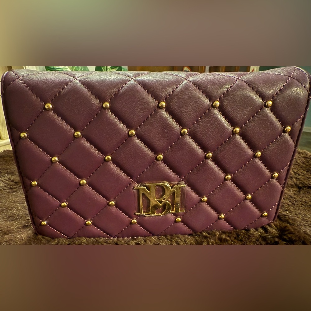 Badgley Mischka Plum Quilted Crossbody with Gold Details